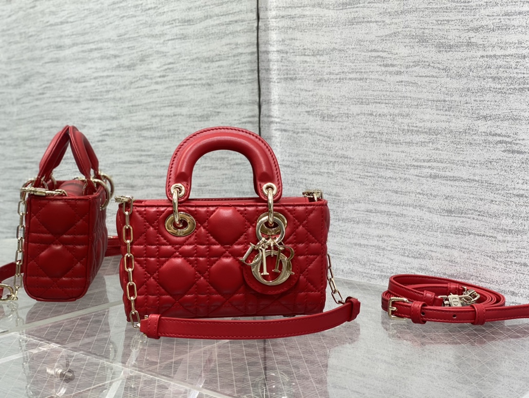 Micro Lady D-Joy Bag Red Cannage Lambskin